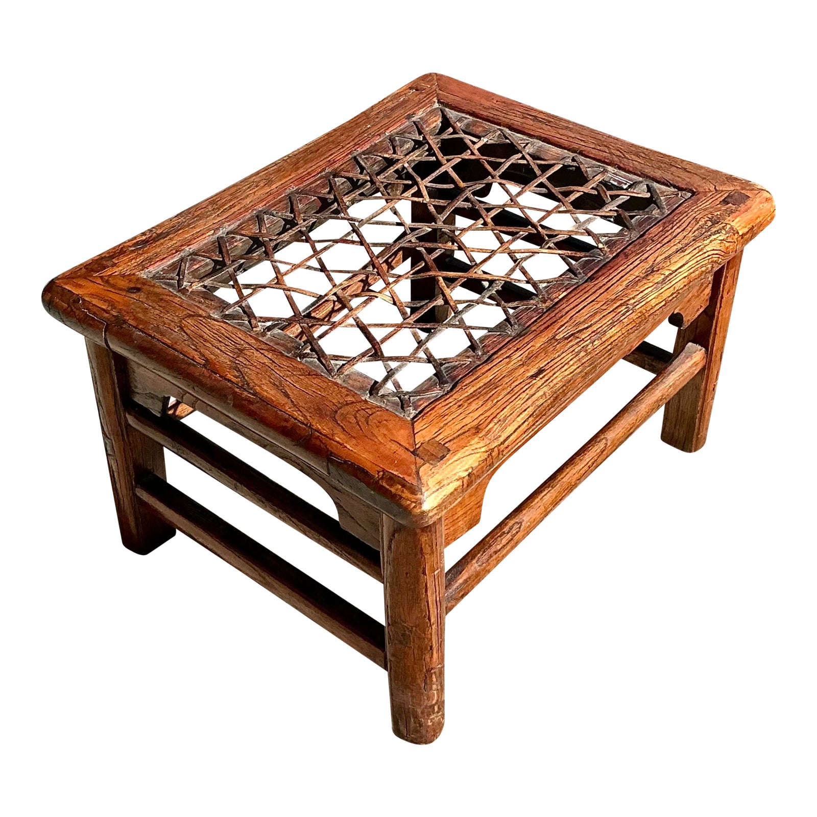 Vintage Asian Woven Rattan Low Stool | Chairish