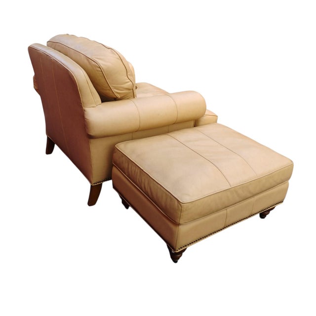 Tan Bring Sophisticated Luxury Into Your Home With the Liz Claiborne Home Leather Chair and Ottoman Set. For Sale - Image 8 of 12