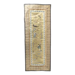 Early 20th Century Chinese Chinoiserie Silk Embroidered Forbidden Stitch Textile Panel