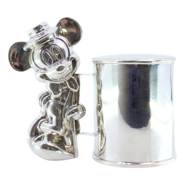 Silver Piggy Bank with Mickey Mouse Figure For Sale