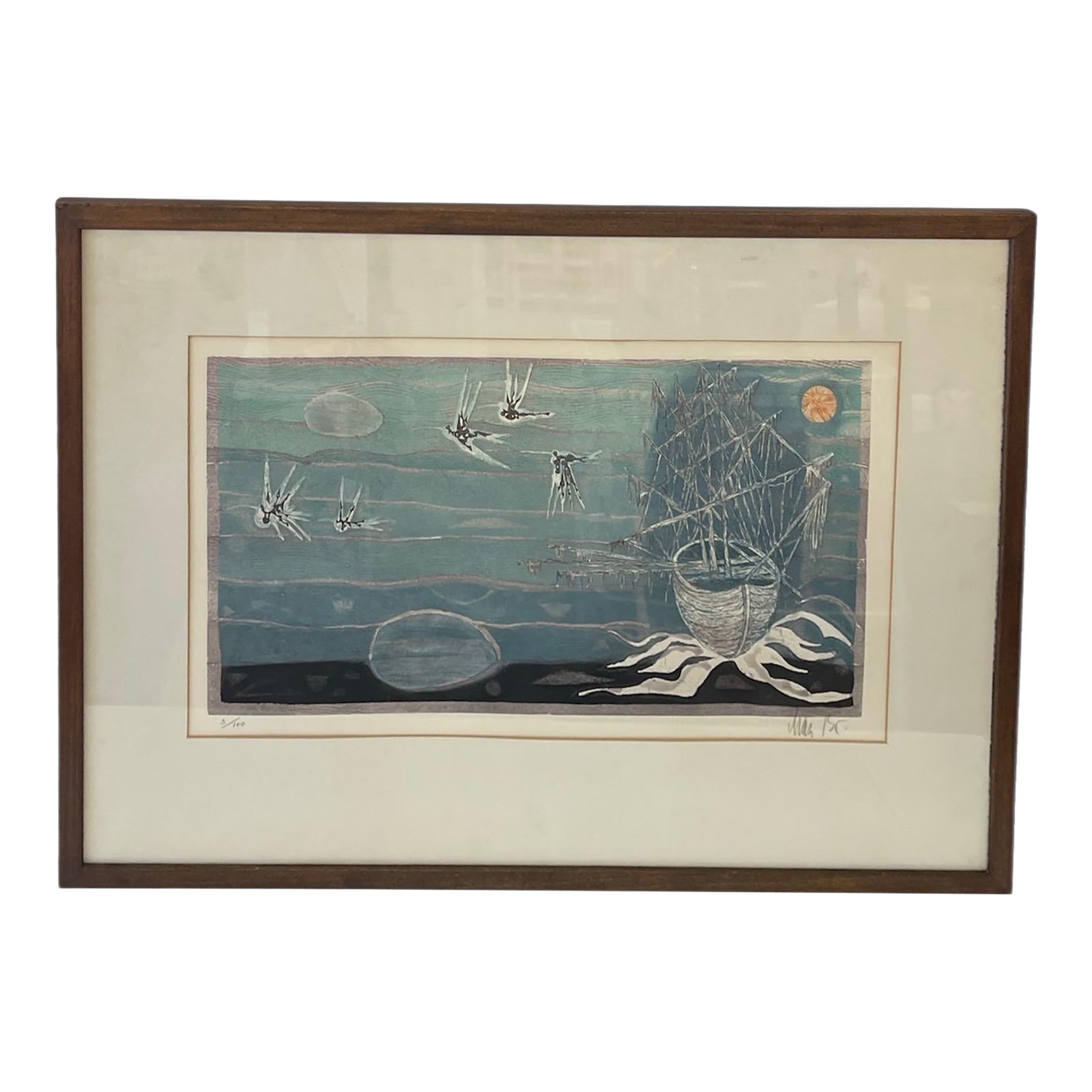 Mid-Century Modern Nautical Silkscreen Print, Signed and Numbered ...