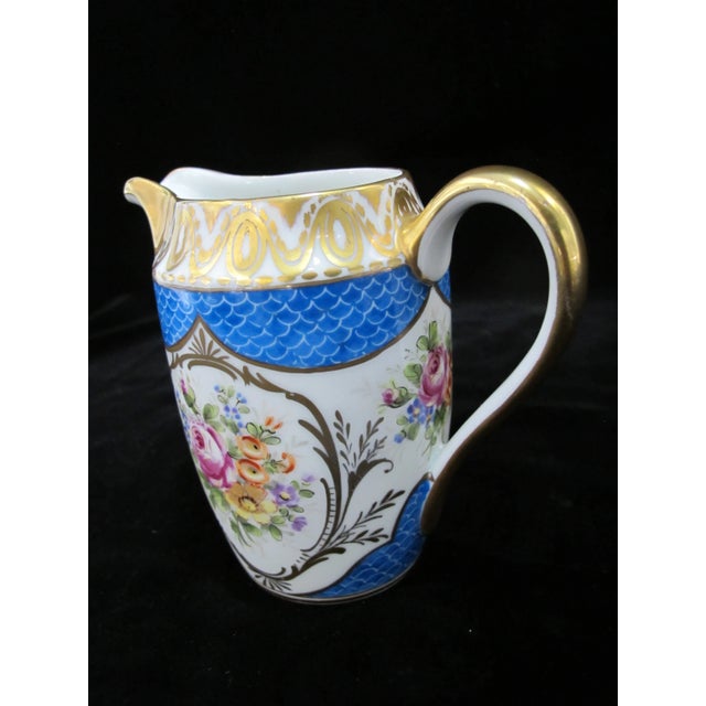 Early 20th Century French Sevres Hand Painted Porcelain Flower Gold Gilt Creamer Pitcher For Sale - Image 5 of 8