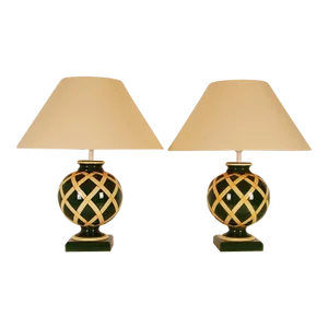 Vintage French Table Lamps Country Style Table Lamps Green Cream English - A Pair