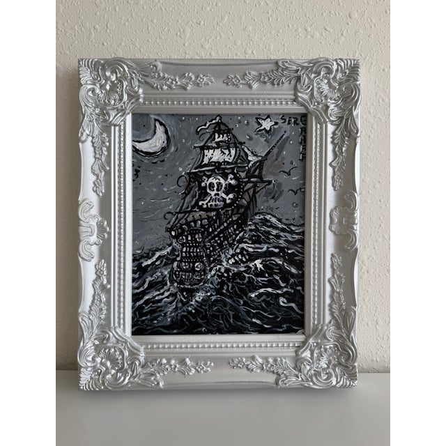 Black Serg Graff “Pirate Ghost Ship” Original Painting, Ship Seascape, Nautical Art For Sale - Image 8 of 9