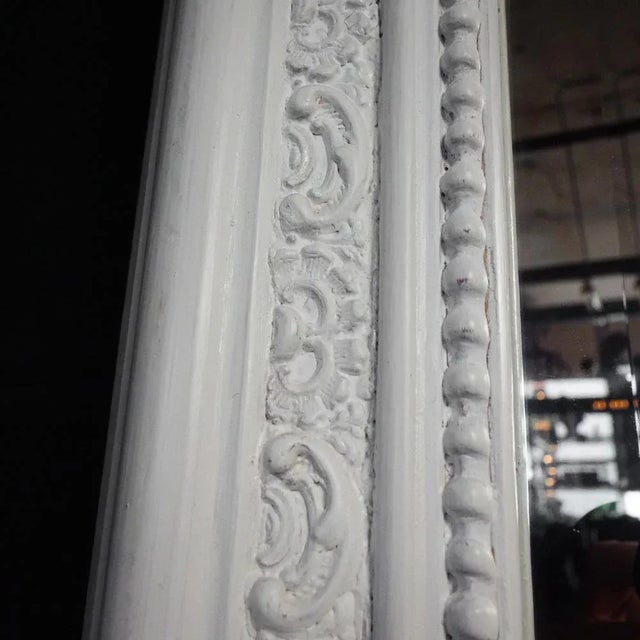 White Large Brocante Biedermeier Style Mirror with White Frame For Sale - Image 8 of 9