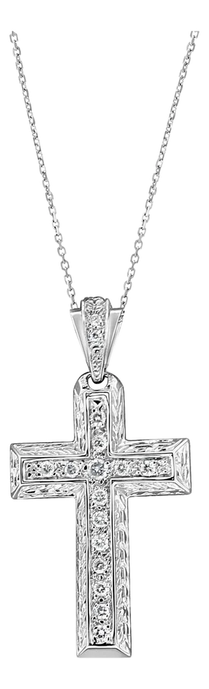 Half Carat Diamond Cross Pendant 14k White Gold 16"