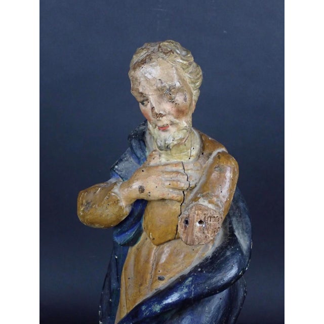 18th Century French Baroque Style Carved Polychrome Painted Wooden Statue of St. Joseph For Sale - Image 4 of 10