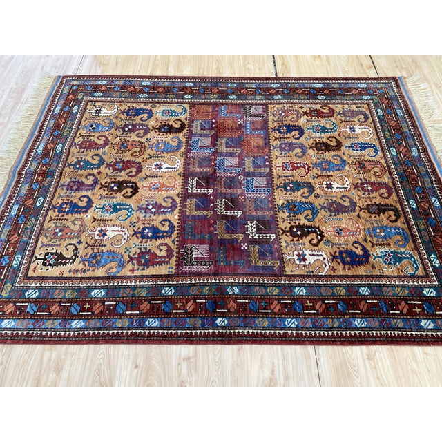 1990s Camel & Plum Kazak Boteh Wool Rug 5x7 For Sale - Image 5 of 13