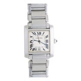 1990s Cartier Tank Francaise 2302 Large Steel Guilloche Roman Dial Blue Hands Watch For Sale