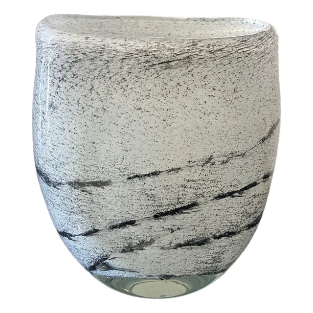 Henry Dean "Spilled Black" Art Glass Vase in Black and White For Sale