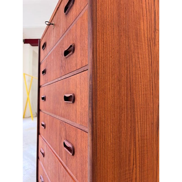 Teak Chest of Drawers with Lock, Denmark, 1960s For Sale - Image 4 of 11