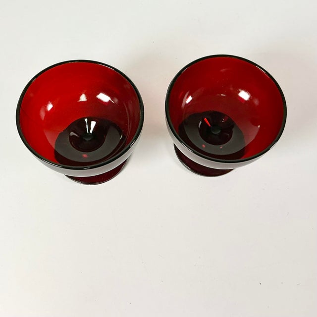Ruby Red 1920s Antique Art Deco Boho Chic Hollywood Regency Ruby Red Champagne Coupes - Set of 9 For Sale - Image 8 of 12