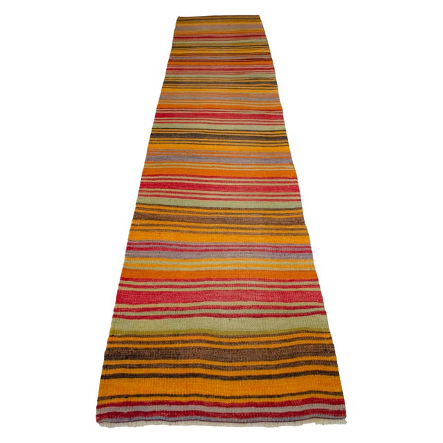 1960s Vintage Runner Rug Turkish Handmade Striped Hallway Decor - 2'6" X 11'6" For Sale - Image 4 of 12