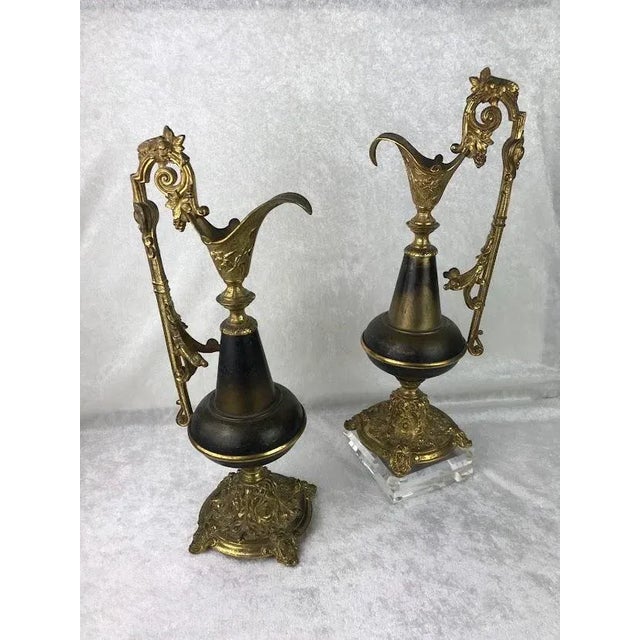 Vintage Elegant Brass Mantel Pitchers / Ewers - a Pair For Sale - Image 12 of 12