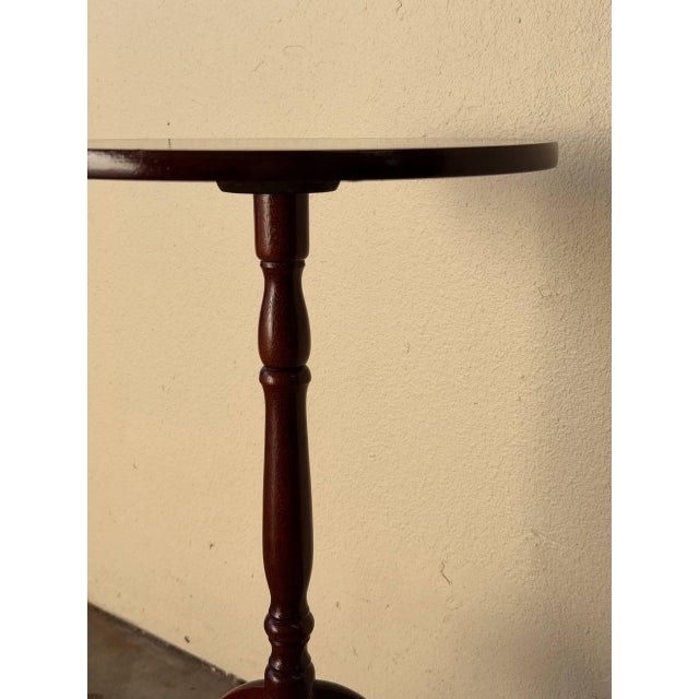 Vintage Danish Rosewood Pedestal Side Table With Gold Inlay – Round Accent Table For Sale - Image 4 of 8