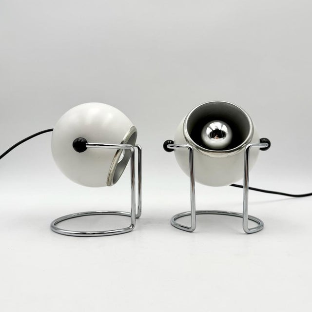 Italian Targetti Sankey Eyeball Lamps in White and Chrome, 1970s, Set of 2 For Sale - Image 11 of 16