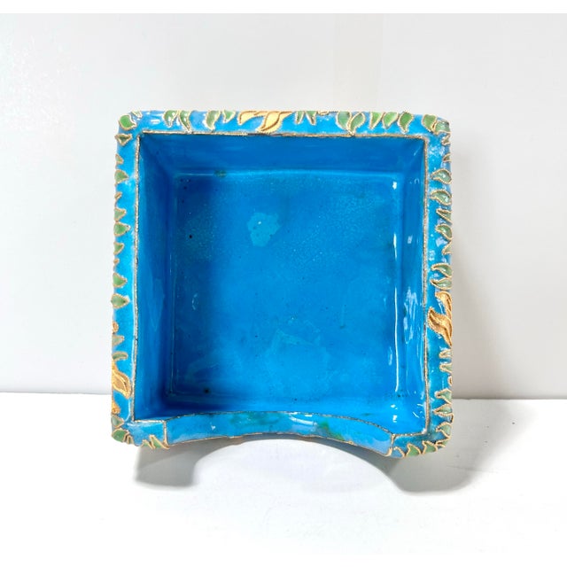 Turquoise Vintage Chinese Cloisonné Memo Holder With Dragonfly and Lotus Motif, Turquoise Enamel Desk Accessory For Sale - Image 8 of 10