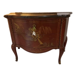 19th C Style E. J. Victor Red Chinoiserie & Black Marble Commode For Sale