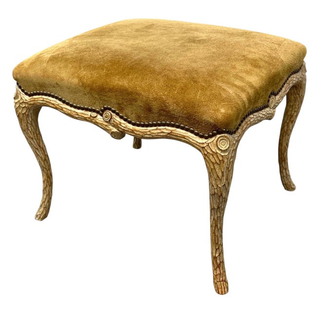 Mid-Century Hollywood Regency Italian Carved Faux Bois Stool. / Ottoman / Bench For Sale - Image 4 of 5