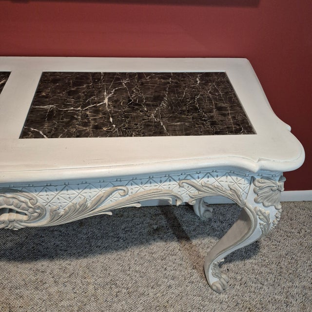 Mid 20th Century Late 20th Century Louis XV Style Painted Carved Wood Marble Inset Console Table For Sale - Image 5 of 10