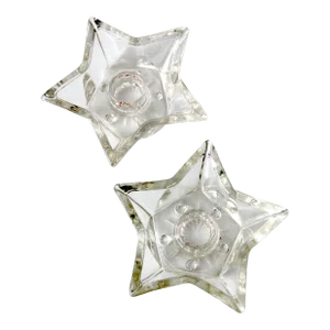 Vintage Cut Glass Star Shaped Candle Holders Pair