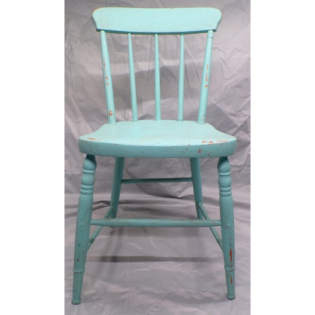 Shabby Chic Vintage Chippy Turquoise Wooden Farmhouse Shabby Chic Accent Chair For Sale - Image 3 of 13
