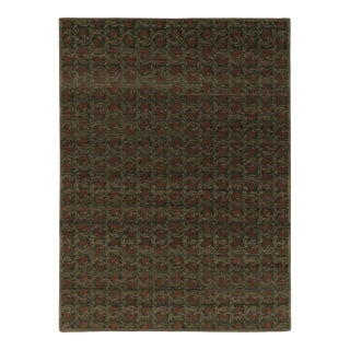 Rug & Kilim’s Modern Block Print Rug Design With Green and Brown Floral Motifs For Sale
