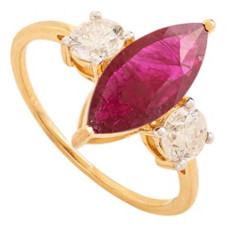 Victorian Chic Ruby Diamond Early 20s Engagement Ring in 14k Gold Size 6 For Sale