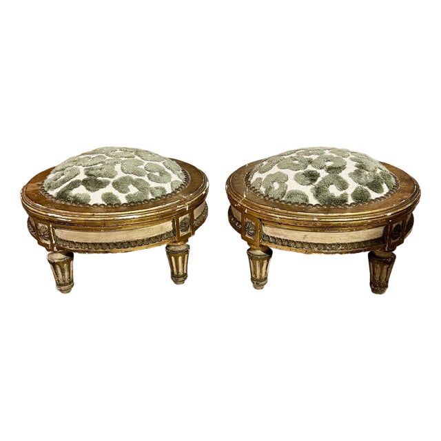 Pair of French Louis XVI Giltwood Ottomans For Sale