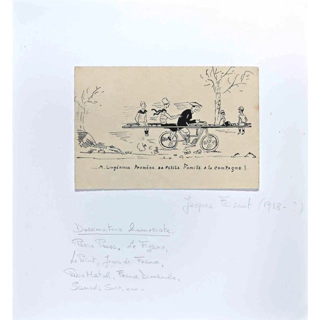 Jacques Faizant, Petite Family, Original Drawing, Mid-20th-Century For Sale