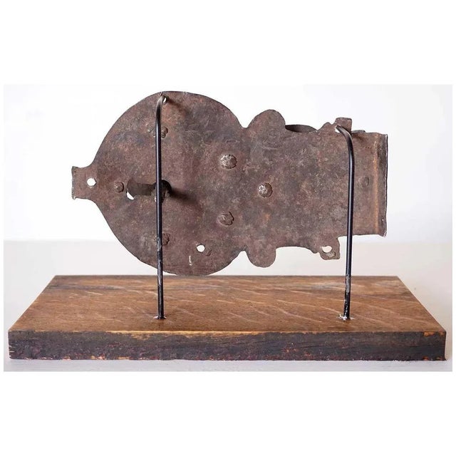 Early Continental Hand Forged and Chased Iron Cabinet Lock on Stand For Sale - Image 4 of 7