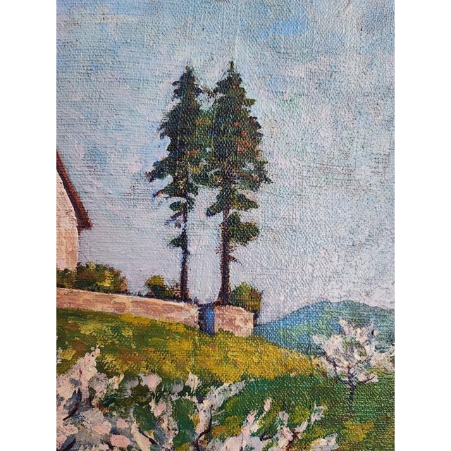 François Gos, Paysage de printemps avec une chapelle, Oil on Canvas, Framed For Sale - Image 5 of 11
