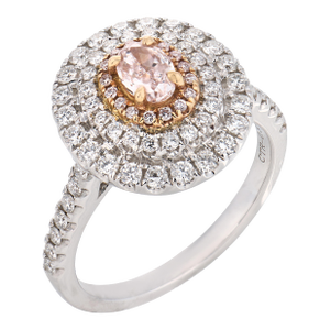 Contemporary Pink Diamond 18k White and Rose Gold Ring, Size 6.5