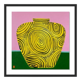 Yellow Vase by Jelly Chen in Black Framed Paper, Large Art Print For Sale