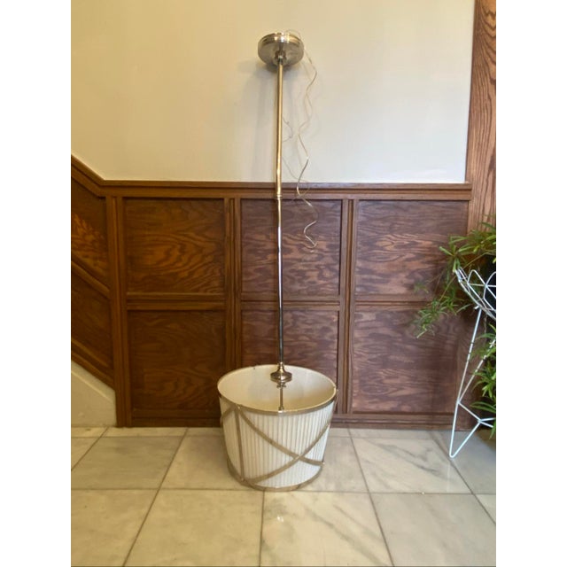 E. F. Chapman & Myers for Visual Comfort Grosvenor Chandelier Polished Nickel With Linen Shade Single Pendant Chc1480 Pole...