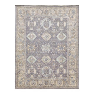 Modern Tabriz Style Rug – Lavender & Slate Blue Hand-Knotted Wool and Silk 9x12 For Sale