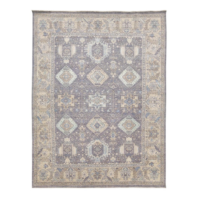 Modern Tabriz Style Rug – Lavender & Slate Blue Hand-Knotted Wool and Silk 9x12 For Sale