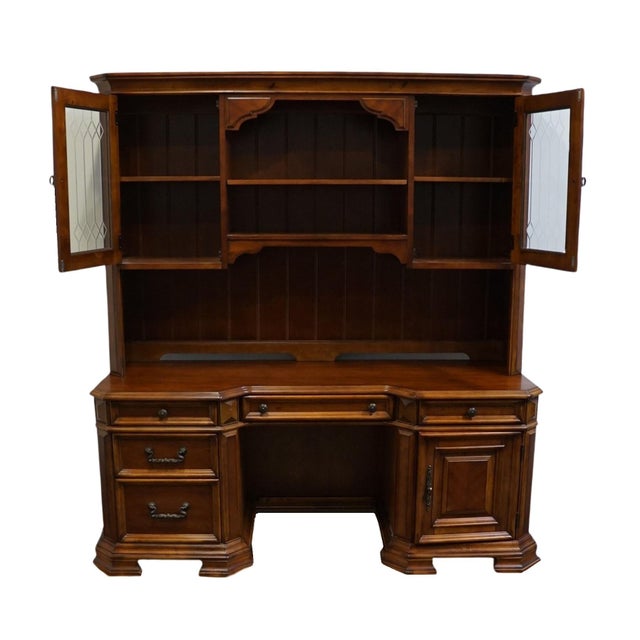 Early 21st Century Home Meridian Samuel Lawrence Cherry Traditional Contemporary 73" Computer Desk W. Bookcase Storage Hutch For Sale - Image 5 of 13