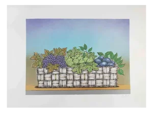 Bruno Caruso, Still Life with Basket of Fruit, Lithograph, 1980s