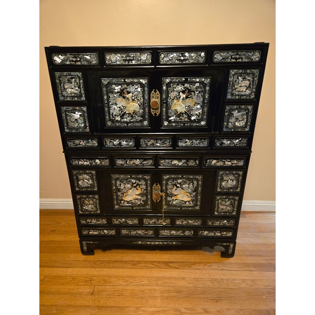 Mid 20th Century Vintage Korean Mother-of-Pearl Inlay Cabinet For Sale - Image 5 of 10