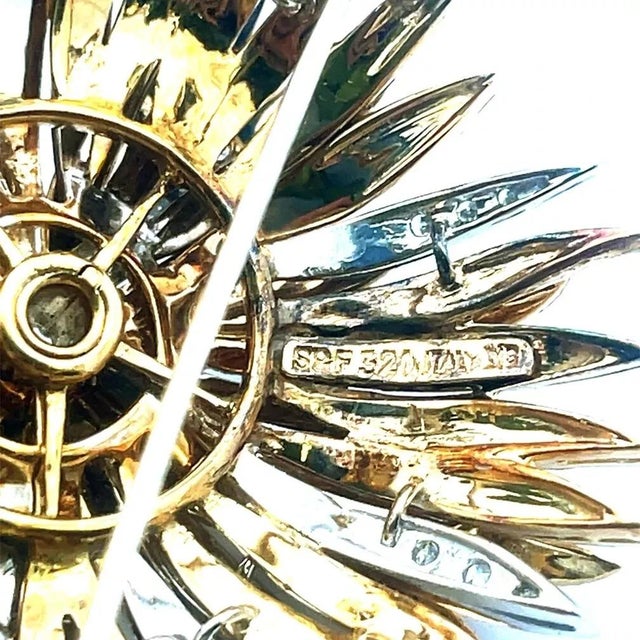 Spritzer & Fuhrmann Gold Brooch Diamon 18k Two Tone 4 Tier Layered Petals For Sale - Image 9 of 9