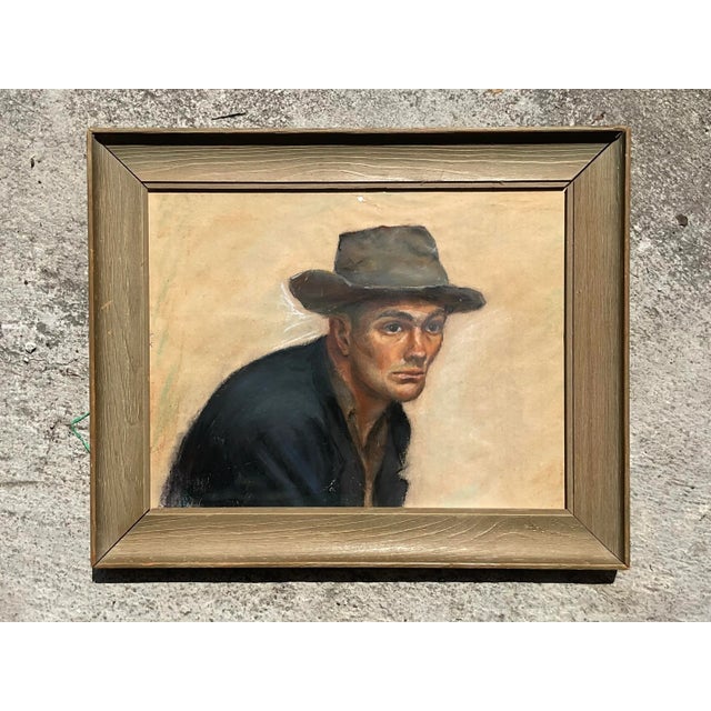 1950s Vintage Boho Original 1956 Pastel Oil Painting on Paper For Sale - Image 5 of 6