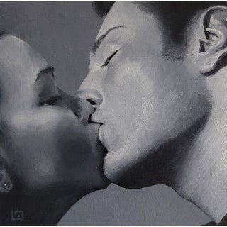 The Kiss #4 by Linda Delahaye | Oil on Panel Painting of a couple kissing For Sale