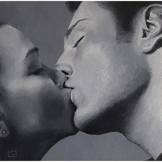 The Kiss #4 by Linda Delahaye | Oil on Panel Painting of a couple kissing For Sale
