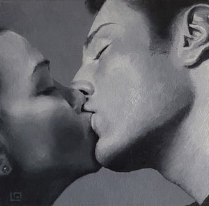 The Kiss #4 by Linda Delahaye | Oil on Panel Painting of a couple kissing