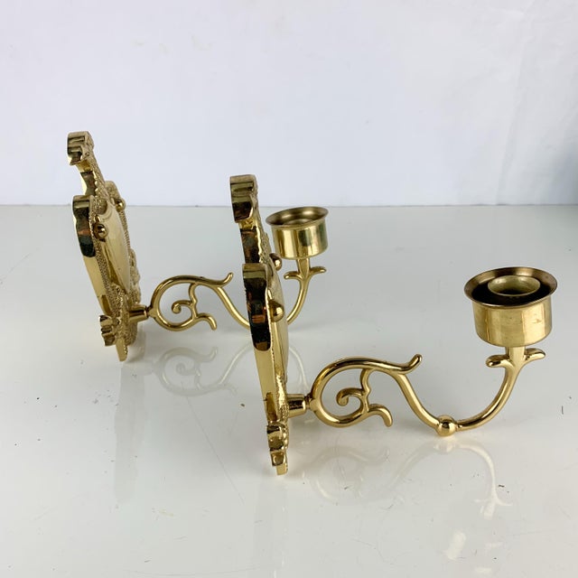 Pair Vintage American Eagle Shield Brass Taper Candle Holder Sconce Americana For Sale - Image 4 of 11
