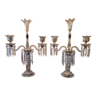 Pair of Antique Baccarat Style Large Crystal Candelabras For Sale