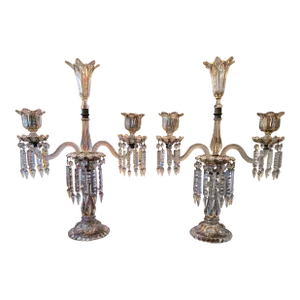 Pair of Antique Baccarat Style Large Crystal Candelabras