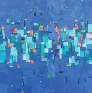 Abstract Geometric Blue Seascape Painting on Canvas "Dreaming in Indigo" Original Artwork by Beth Munro