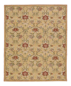 Vintage French Style Needlepoint Floral Beige Wool Rug